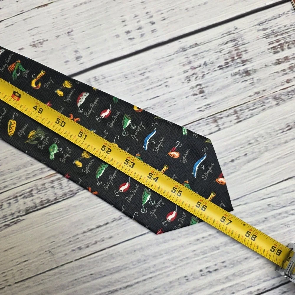 Addiction Polyester Men's Black Neck Tie Fishing Lures Fishermen Tackle Dad Gift